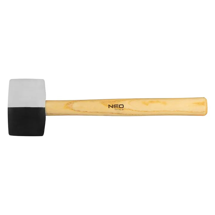 Lastik çekiç 58 mm, 450 g, siyah-beyaz lastik, ahşap saplı
