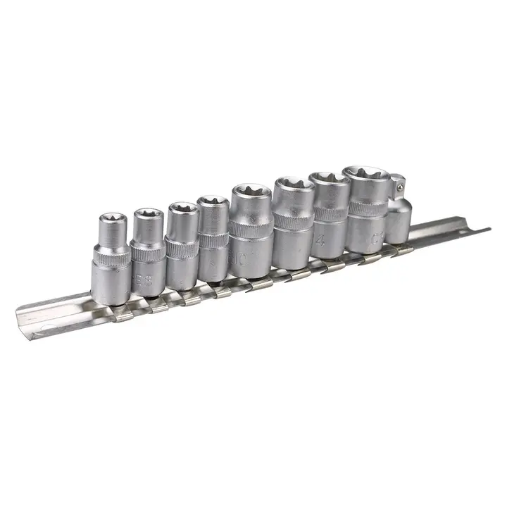 Torx lokmaları 1/4, 3/8, E5-E16, 9 parça set