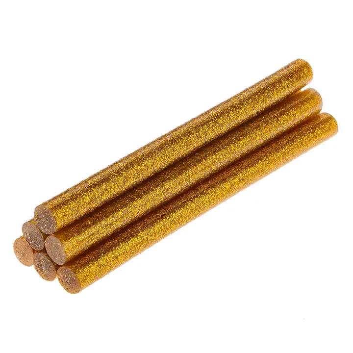 Yapıştırıcı çubukları, 8 mm x 100 mm, altın, simli, 6 adet