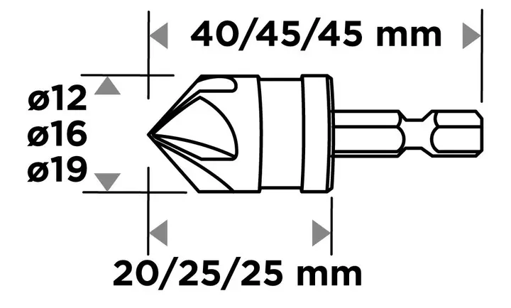 Hex pah açma ucu seti, 12, 16, 19 mm, 3 parça