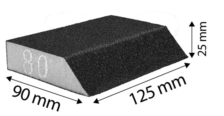 Aşındırıcı sünger 125 x 25 x 90 mm, P80, açılı