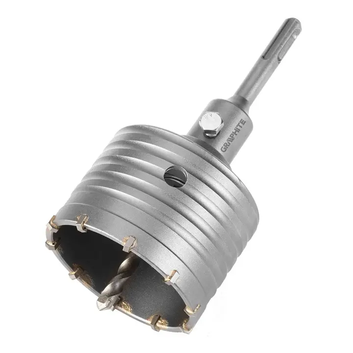 Karbür uçlu delik açma testeresi 80 mm, SDS+ adaptörlü ve kılavuz matkap uçlu