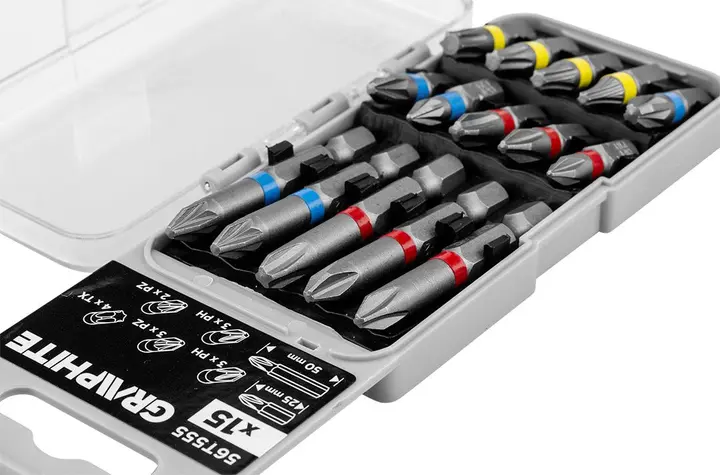 Uç seti PH2x2, PH3, PZ2x2 x 50 mm, PH1/2/3, PZ1/2/3, TX10/20/25/30 x 25 mm, 15 adet