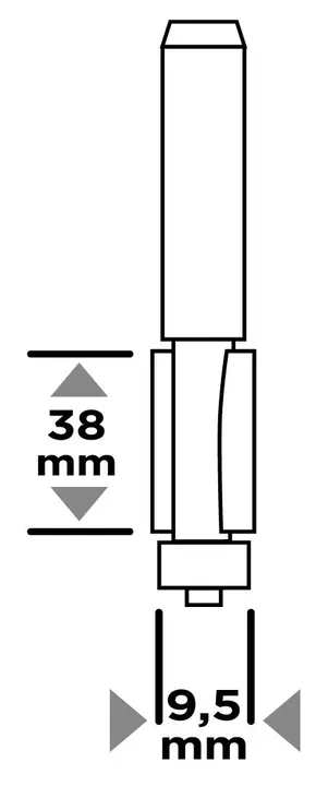 Ahşap için rulmanlı düz freze ucu, widia, 9.5 x 38 mm, sap 8 mm