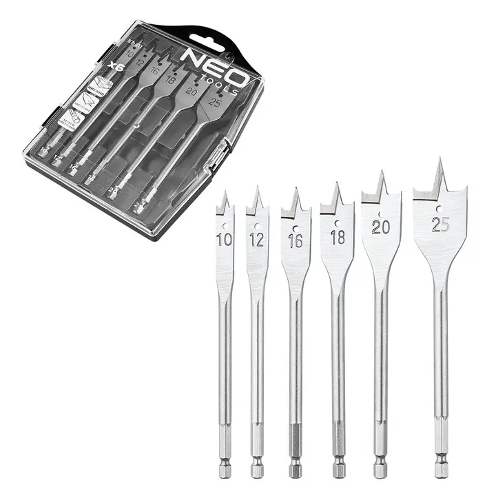 Bıçaklı ahşap matkap ucu seti, 10,12,16,18,20,25 mm, 6 parça