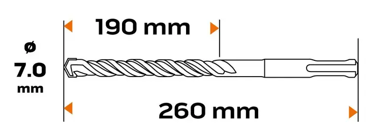 SDS Plus beton matkap ucu, 7 x 260 mm, S4, quatro