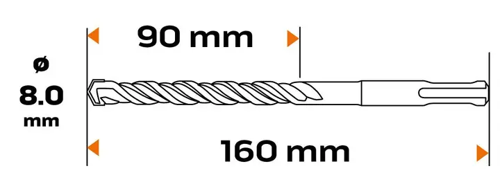 SDS Plus beton matkap ucu, 8 x 160 mm, S4, quatro