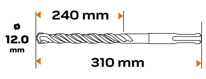 SDS Plus beton matkap ucu, 12 x 310 mm, S4, quatro