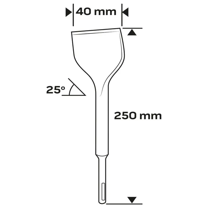 SDS Plus keski 40 x 250 mm, 25°