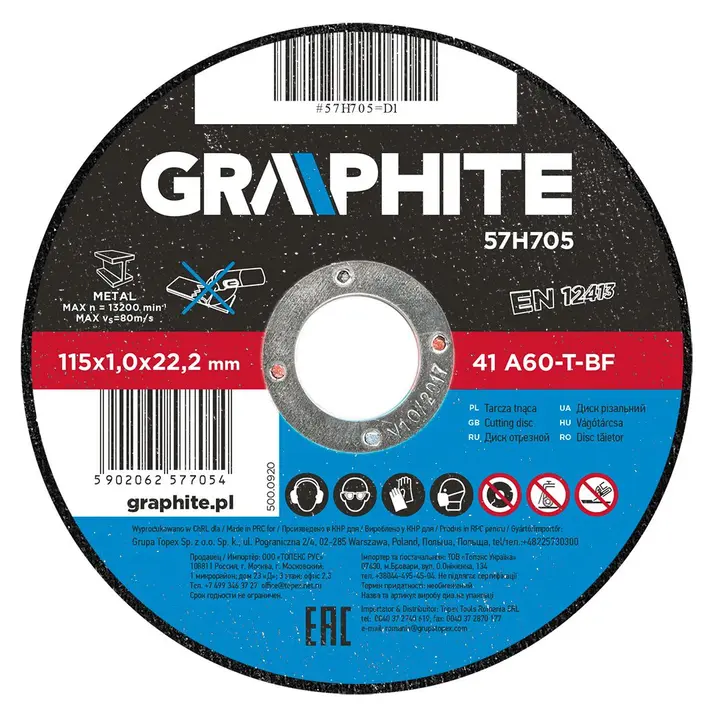 Metal için kesme diski 115 x 1.0 x 22.2 mm, 41 A60-T-BF