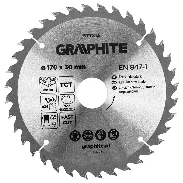 HM uçlu dairesel testere bıçakları 170 x 30 mm, 36 diş