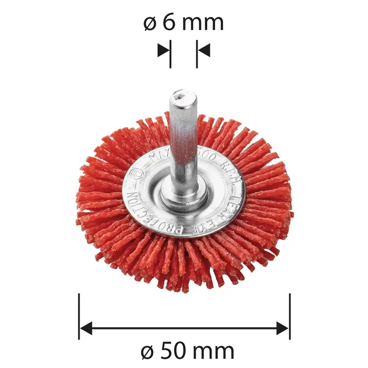 50 mm naylon çark fırça, 6 mm saplı