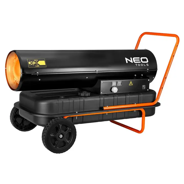 Yağlı ısıtıcı 50kW, depo 50l, yakıt tüketimi 4,7l/saat, hava akışı 1100 m³/saat, tekerlekli
