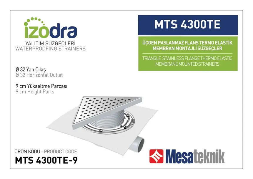 MTS 4300TE Termo Elastik Örtü Paslanmaz Flanş Montajlı Süzgec Sistemleri 20 cm Üçgen